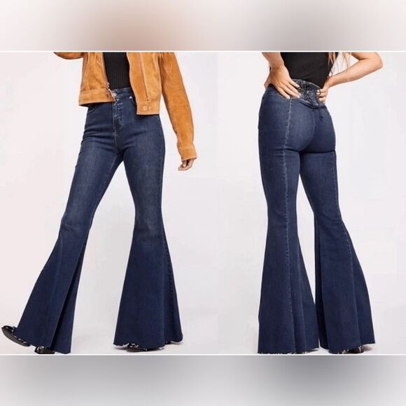 NWT Free People We the Free Crvy Super High-Rise Lace-Up Flare Jeans, Size 27 - Picture 1 of 7
